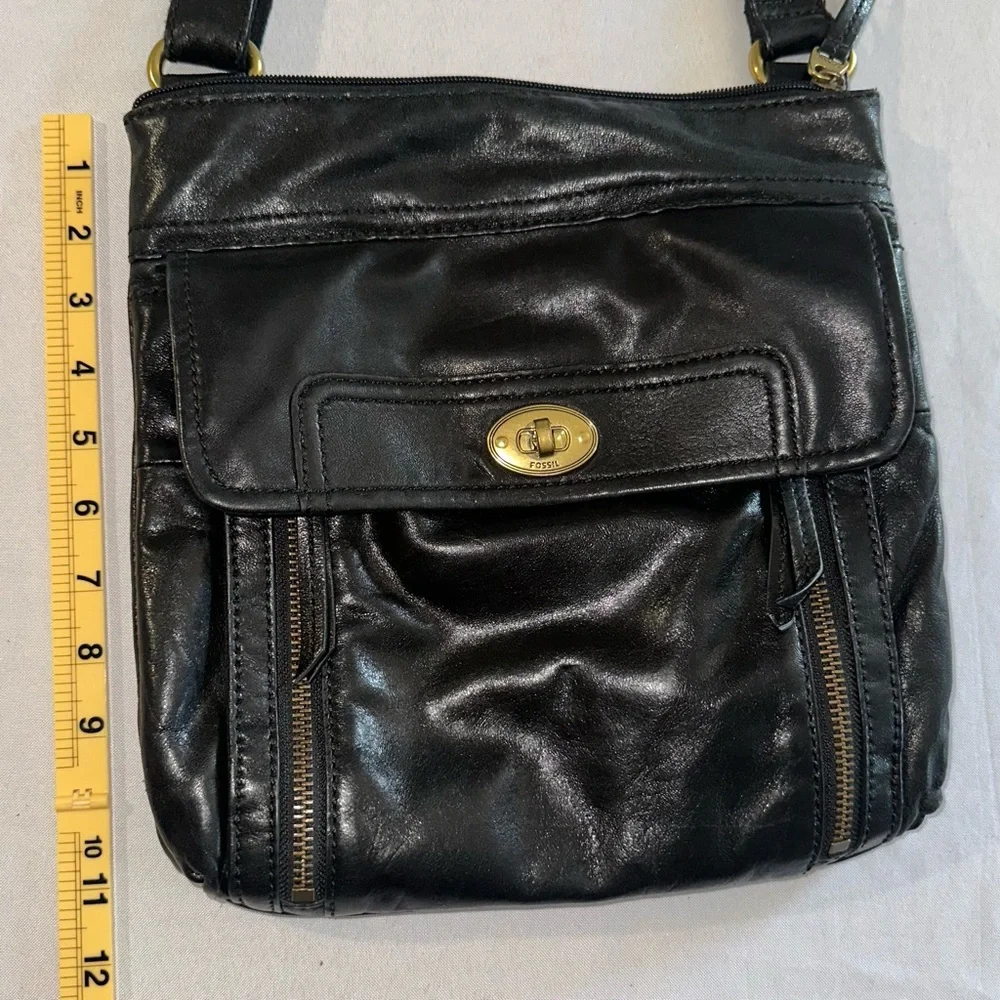 Fossil • Black Lamb Leather Stanton Crossbody Multi-Pocket Adjustable Versatile - Picture 16 of 16